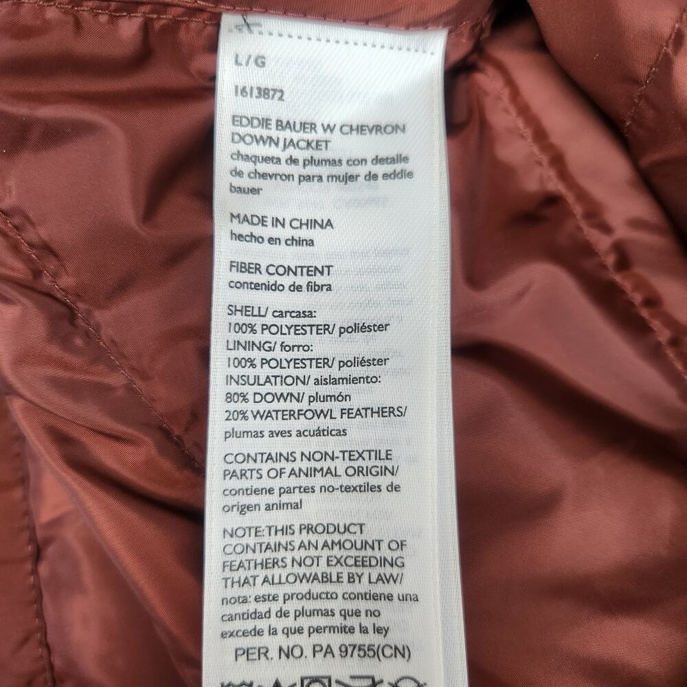 Eddie Bauer Chevron Down Jacket EB650 Women's Large Brown/Burgundy - Picture 9 of 9